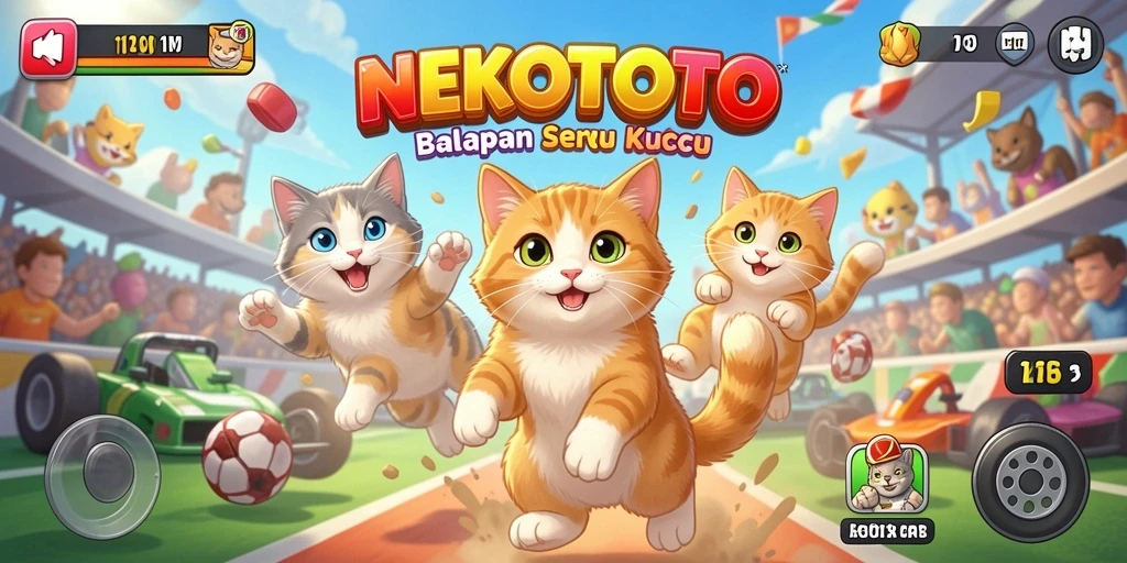 Tampilan gameplay balapan kucing yang seru.
