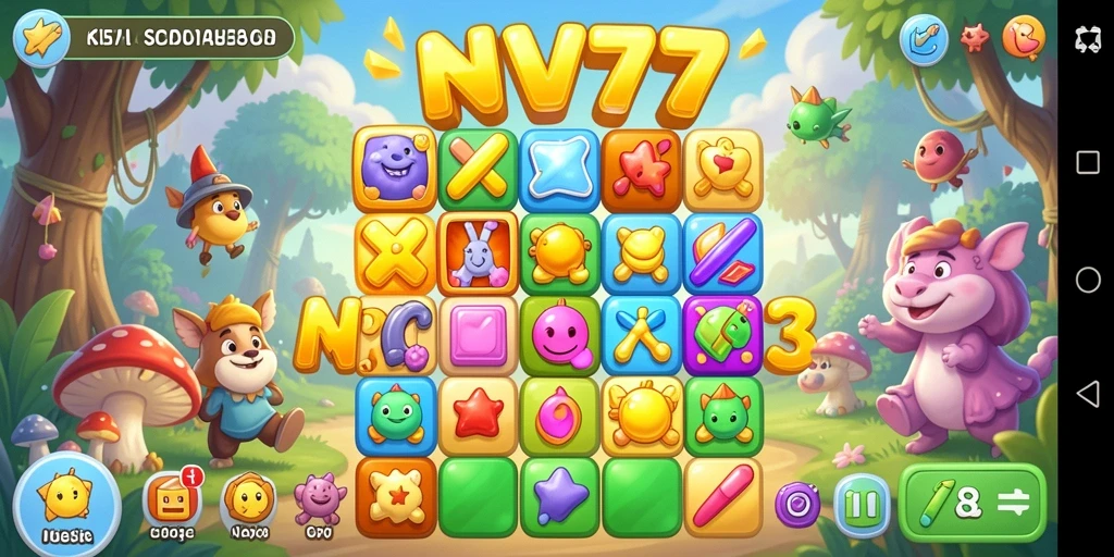 Screenshot gameplay NV77 menampilkan momen seru dalam permainan Match-3.