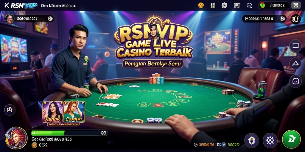 Screenshot permainan Live Casino RSNVIP menampilkan dealer dan pemain yang berinteraksi.