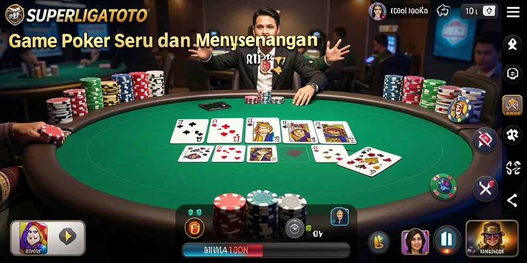 Tampilan gameplay Poker menarik di SUPERLIGATOTO.